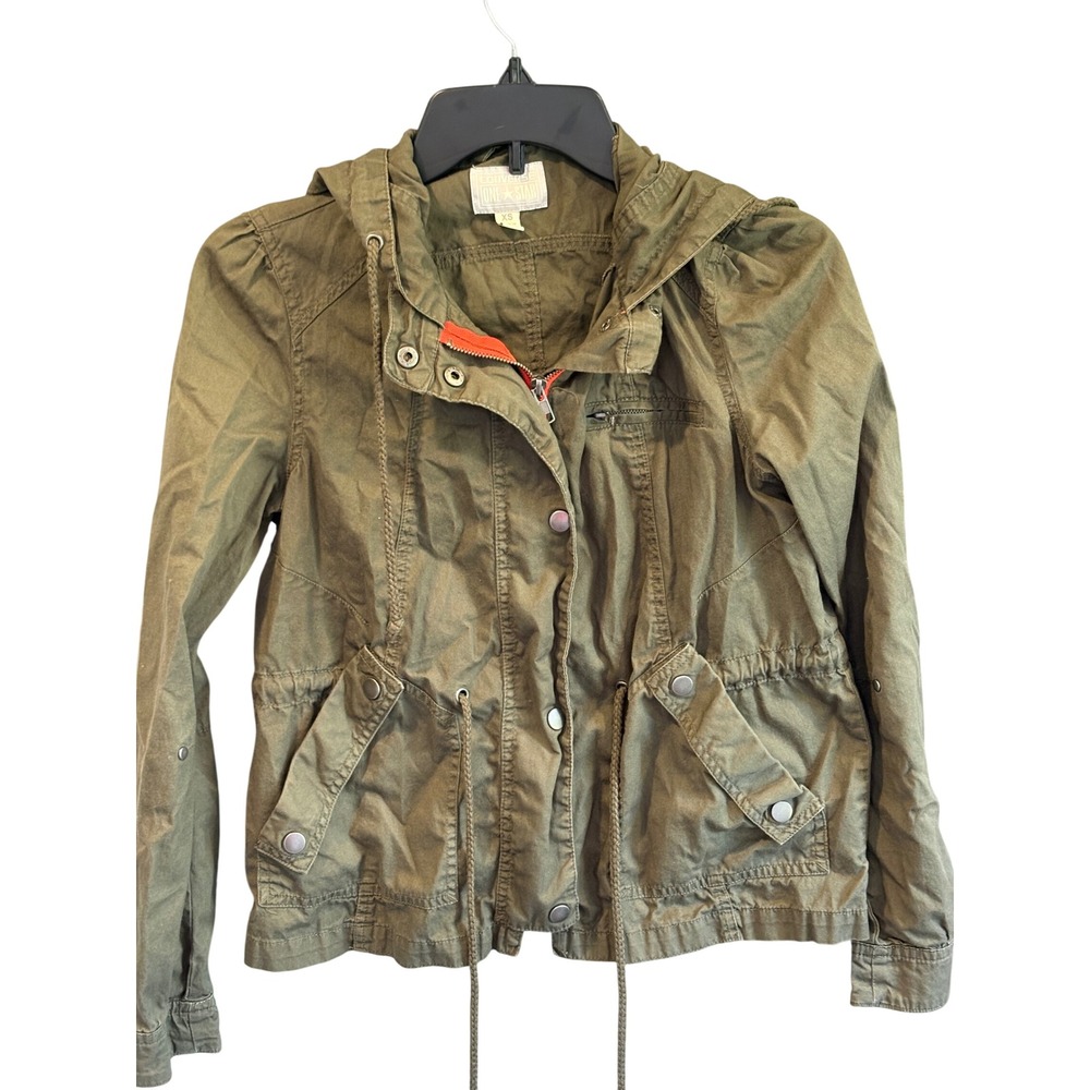 Converse One Star Olive Green Hooded Utility Anorak Jacket Orange Zip Twill XS